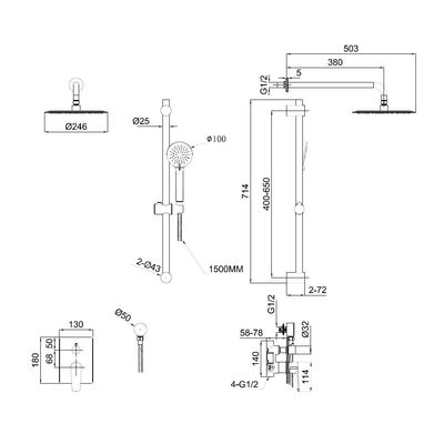 Milano Calli Concealed Shower Mixer Complete Set Brushed Nickel- Made In China